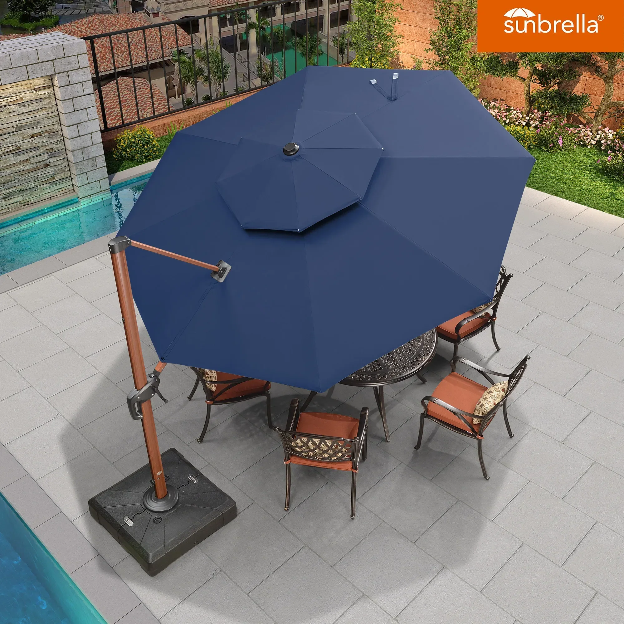 PURPLE LEAF SUNBRELLA Cantilever Umbrella Deluxe Wood Pattern Patio Umbrella - Image 85