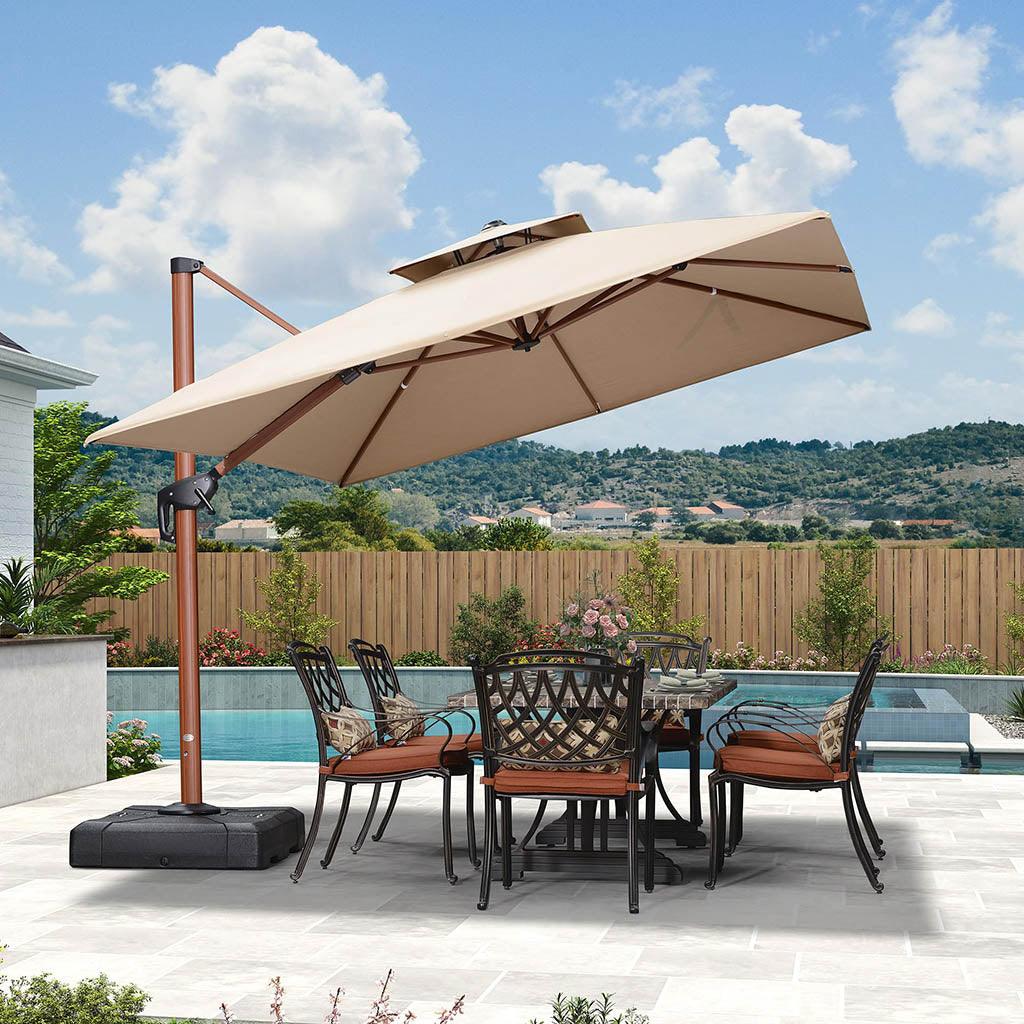 PURPLE LEAF SUNBRELLA Cantilever Umbrella Deluxe Wood Pattern Patio Umbrella - Image 9