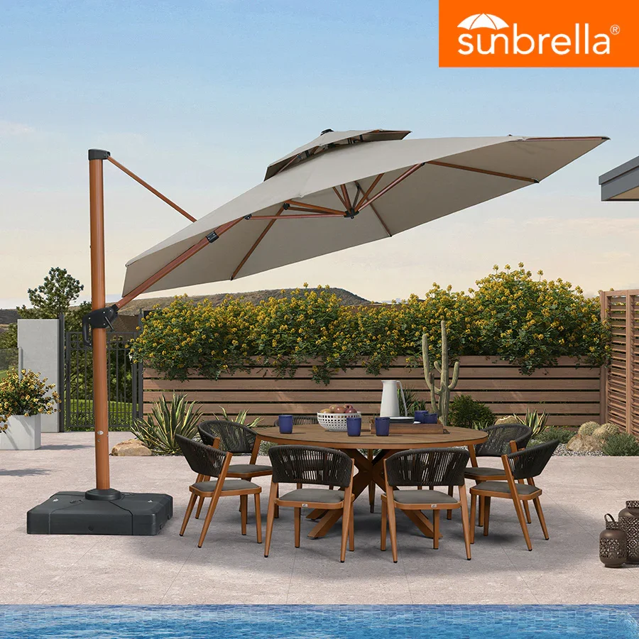 PURPLE LEAF SUNBRELLA Cantilever Umbrella Deluxe Wood Pattern Patio Umbrella - Image 97