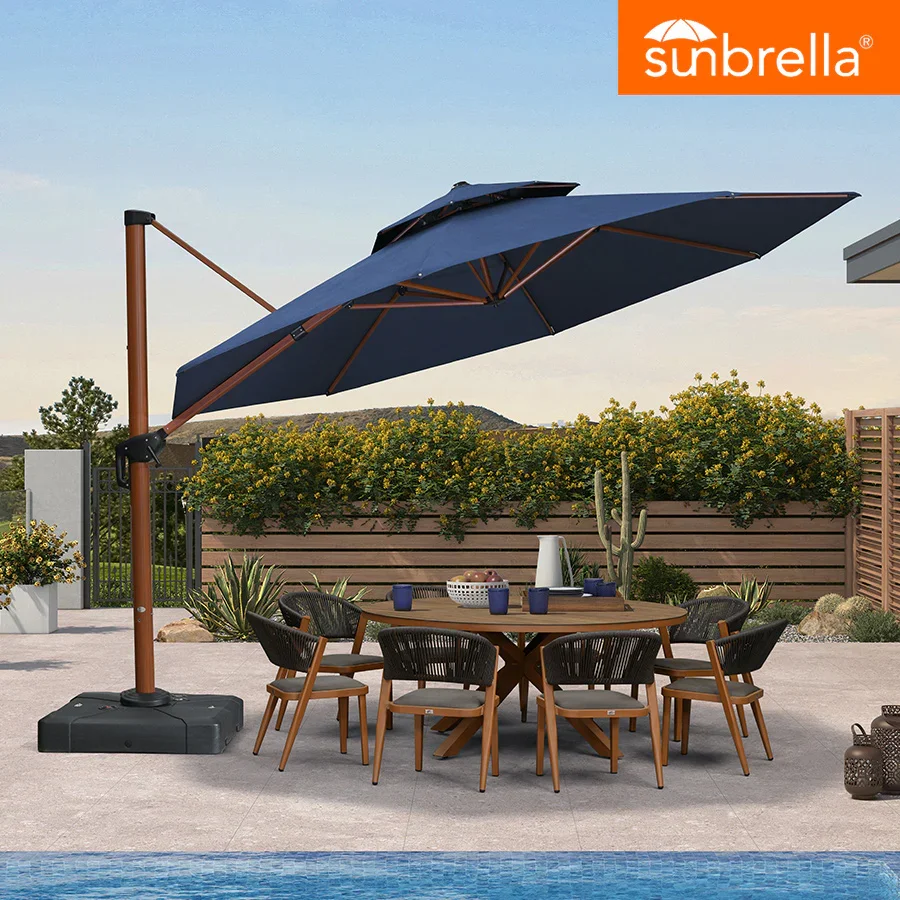 PURPLE LEAF SUNBRELLA Cantilever Umbrella Deluxe Wood Pattern Patio Umbrella - Image 98