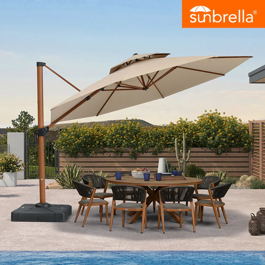 PURPLE LEAF SUNBRELLA Cantilever Umbrella Deluxe Wood Pattern Patio Umbrella - Image 99