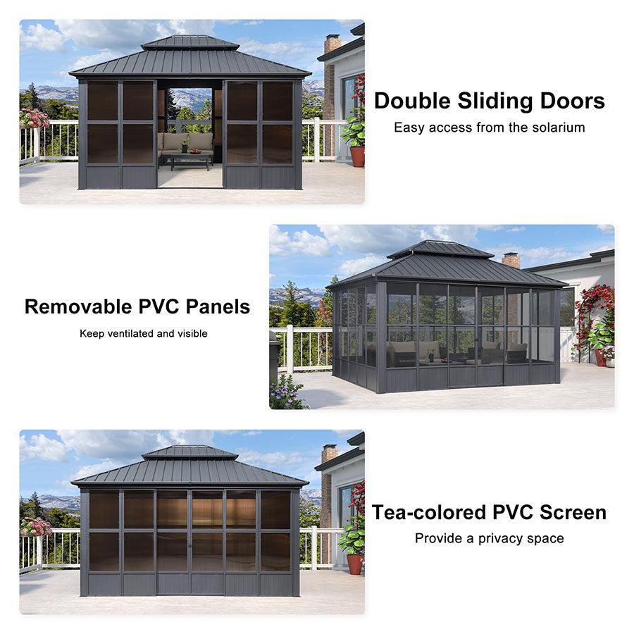 PURPLE LEAF Sunroom Hardtop Gazebo Solarium Grey Galvanized Steel Double Roof All-Weather Aluminum Outdoor Screen House - Image 12