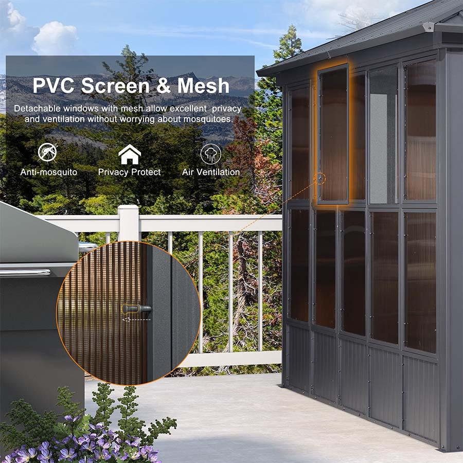 PURPLE LEAF Sunroom Hardtop Gazebo Solarium Grey Galvanized Steel Double Roof All-Weather Aluminum Outdoor Screen House - Image 13