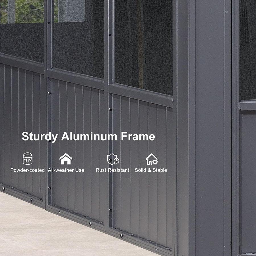PURPLE LEAF Sunroom Hardtop Gazebo Solarium Grey Galvanized Steel Double Roof All-Weather Aluminum Outdoor Screen House - Image 15