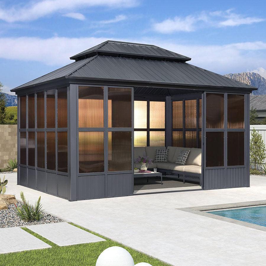 PURPLE LEAF Sunroom Hardtop Gazebo Solarium Grey Galvanized Steel Double Roof All-Weather Aluminum Outdoor Screen House - Image 21