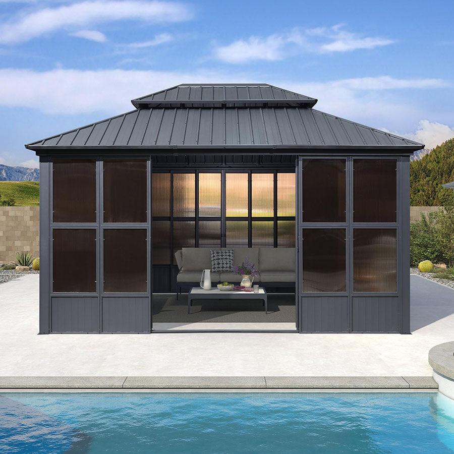 PURPLE LEAF Sunroom Hardtop Gazebo Solarium Grey Galvanized Steel Double Roof All-Weather Aluminum Outdoor Screen House - Image 24