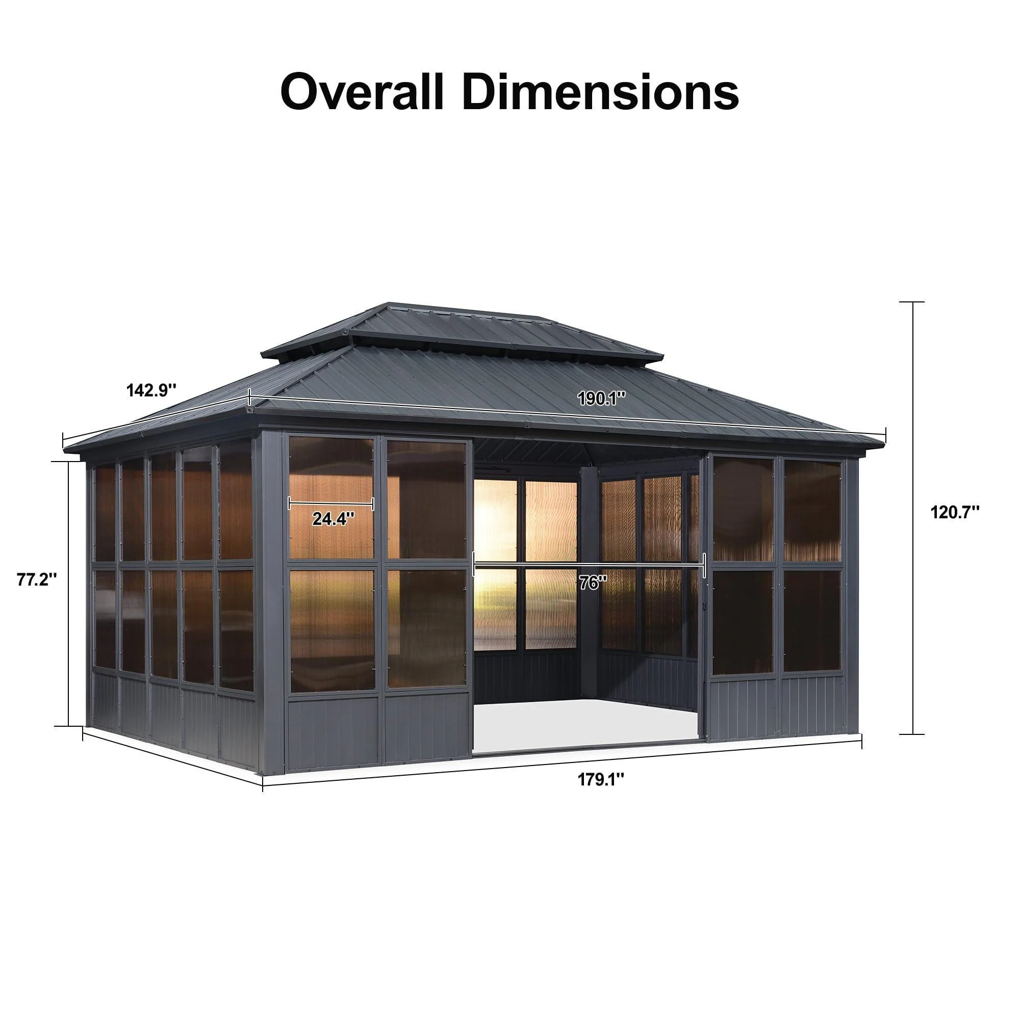 PURPLE LEAF Sunroom Hardtop Gazebo Solarium Grey Galvanized Steel Double Roof All-Weather Aluminum Outdoor Screen House - Image 26