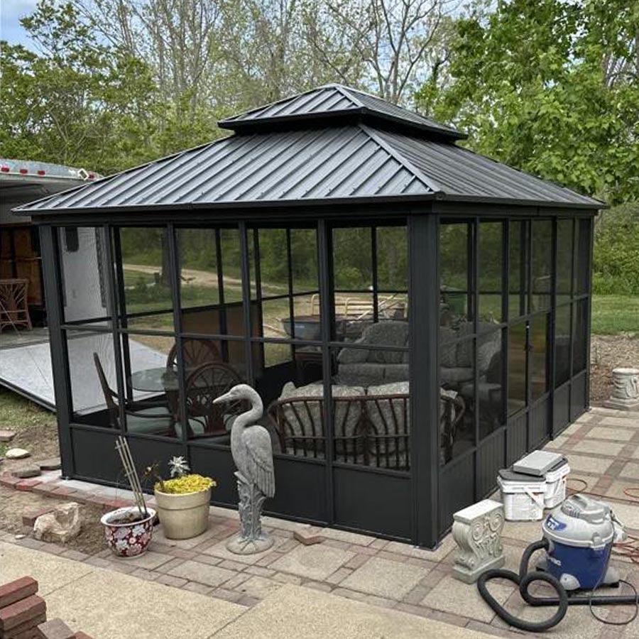 PURPLE LEAF Sunroom Hardtop Gazebo Solarium Grey Galvanized Steel Double Roof All-Weather Aluminum Outdoor Screen House - Image 31