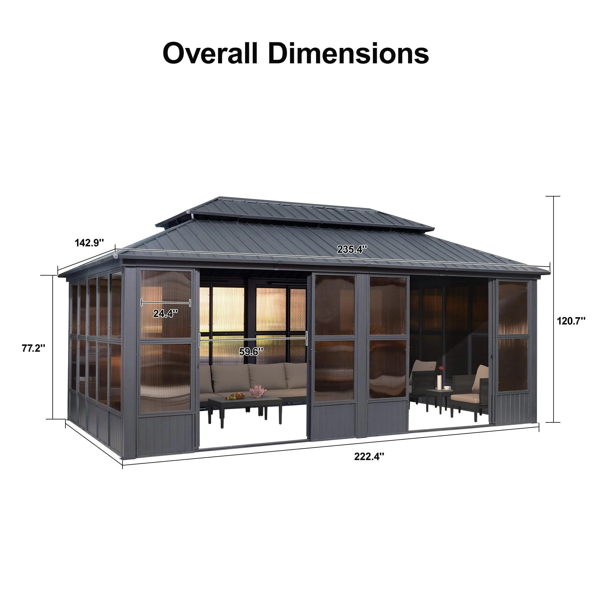 PURPLE LEAF Sunroom Hardtop Gazebo Solarium Grey Galvanized Steel Double Roof All-Weather Aluminum Outdoor Screen House - Image 32