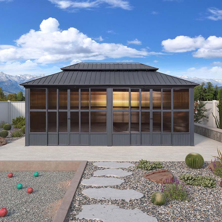 PURPLE LEAF Sunroom Hardtop Gazebo Solarium Grey Galvanized Steel Double Roof All-Weather Aluminum Outdoor Screen House - Image 33