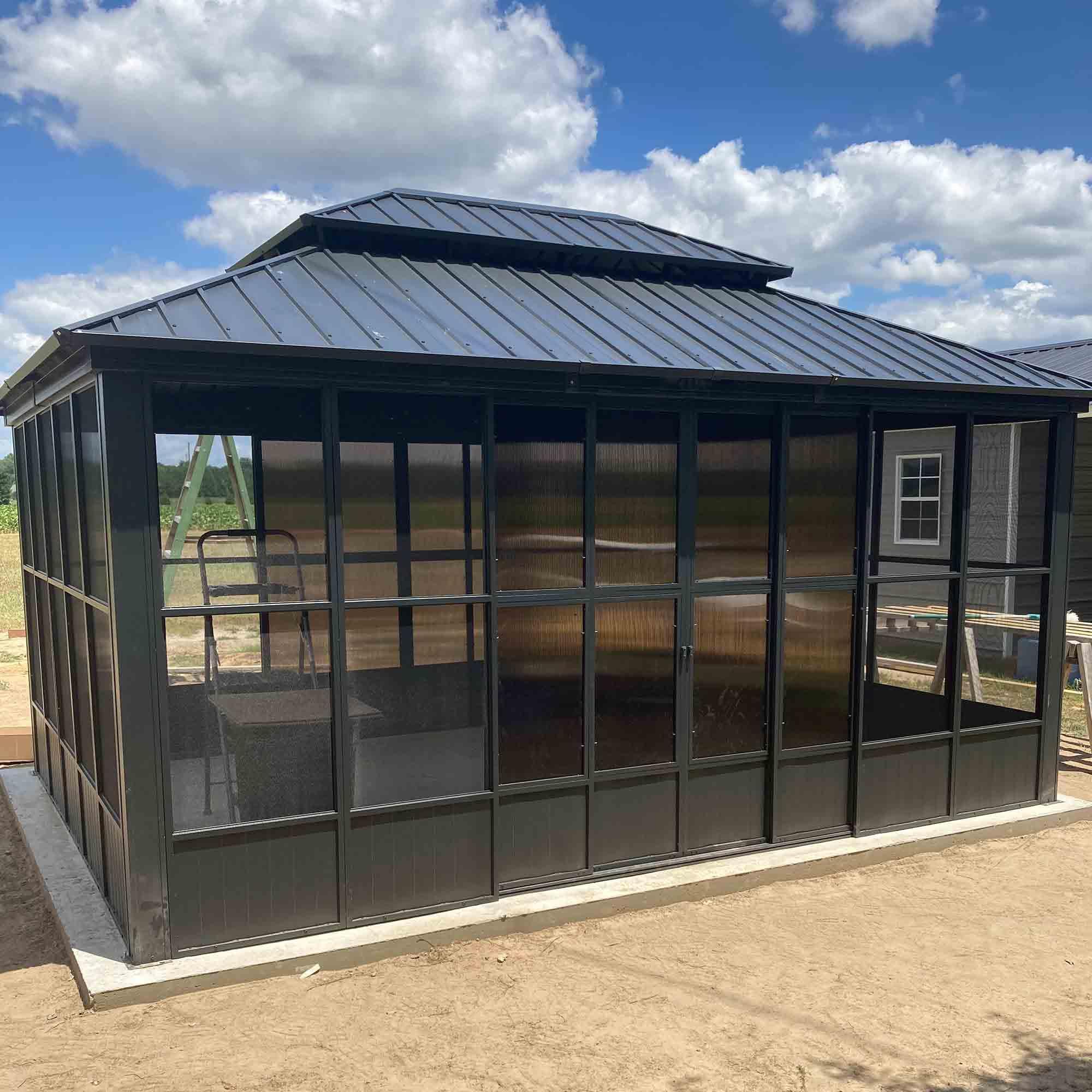 PURPLE LEAF Sunroom Hardtop Gazebo Solarium Grey Galvanized Steel Double Roof All-Weather Aluminum Outdoor Screen House - Image 35