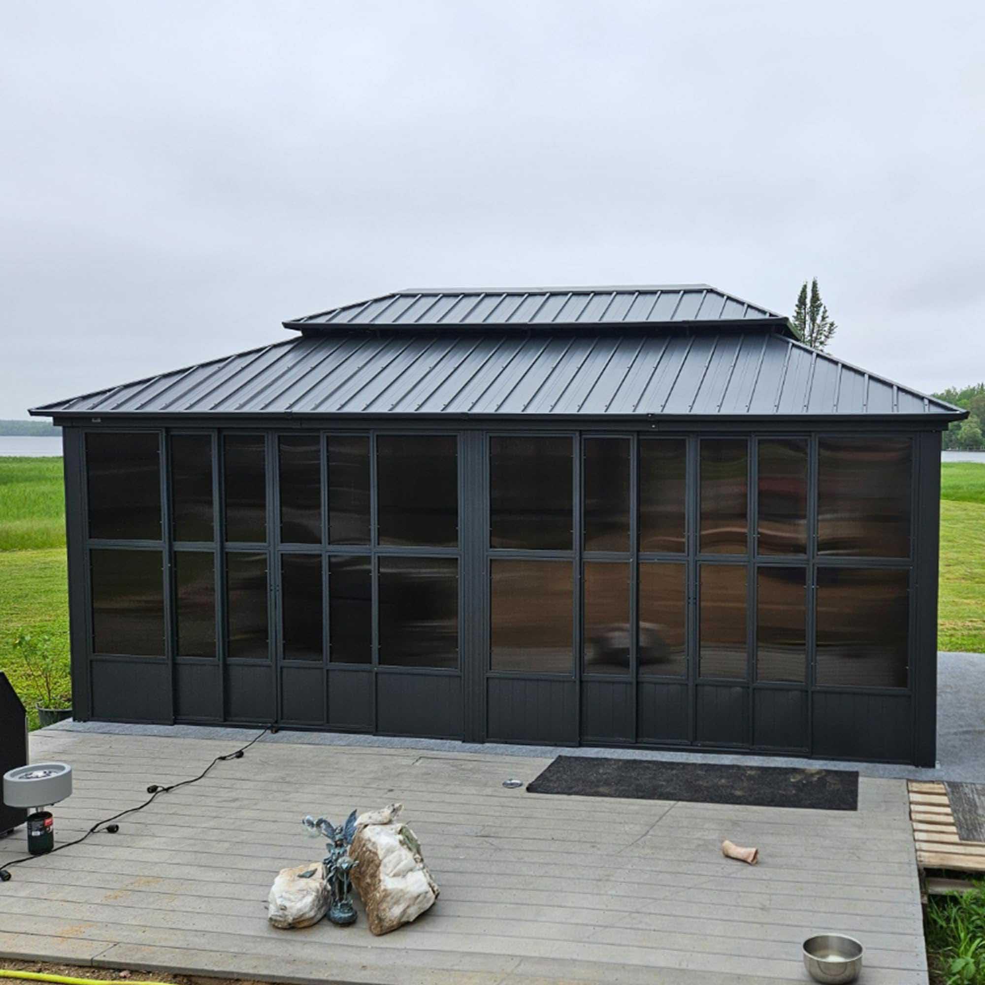 PURPLE LEAF Sunroom Hardtop Gazebo Solarium Grey Galvanized Steel Double Roof All-Weather Aluminum Outdoor Screen House - Image 36