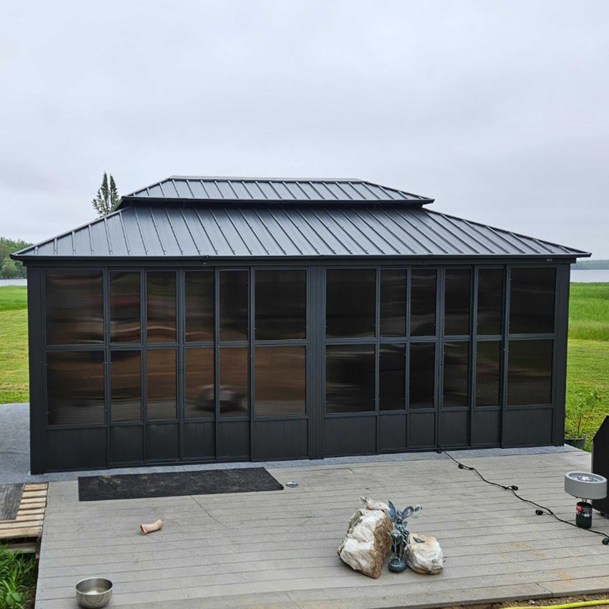 PURPLE LEAF Sunroom Hardtop Gazebo Solarium Grey Galvanized Steel Double Roof All-Weather Aluminum Outdoor Screen House - Image 37
