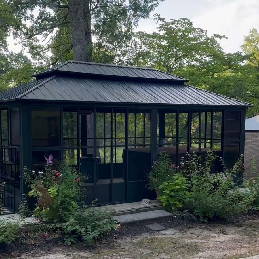 PURPLE LEAF Sunroom Hardtop Gazebo Solarium Grey Galvanized Steel Double Roof All-Weather Aluminum Outdoor Screen House - Image 40
