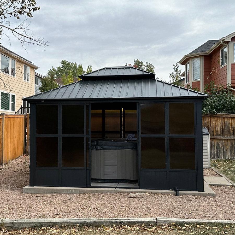 PURPLE LEAF Sunroom Hardtop Gazebo Solarium Grey Galvanized Steel Double Roof All-Weather Aluminum Outdoor Screen House - Image 43