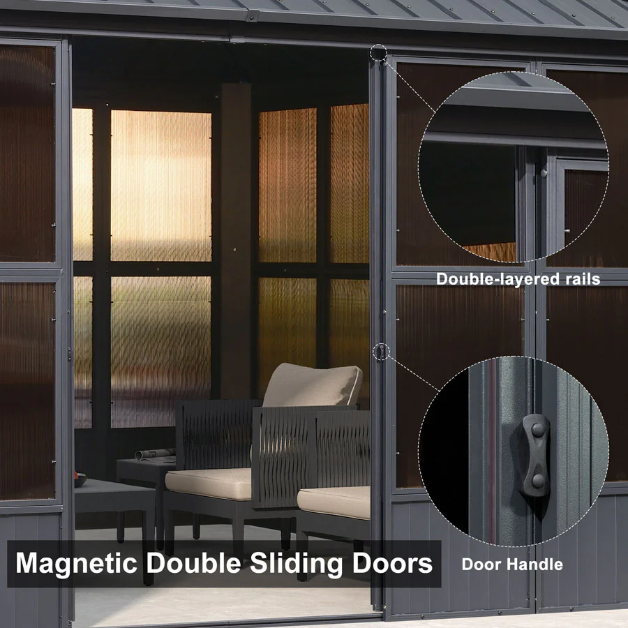PURPLE LEAF Sunroom Hardtop Gazebo Solarium Grey Galvanized Steel Double Roof All-Weather Aluminum Outdoor Screen House - Image 48