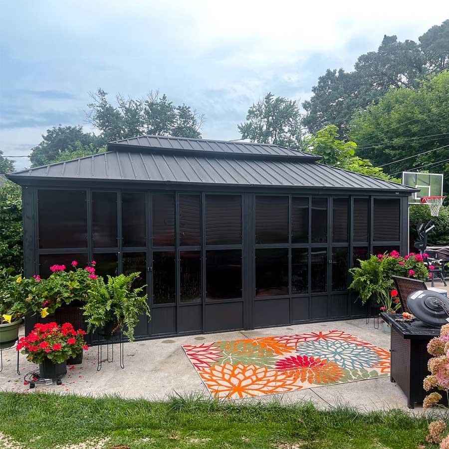 PURPLE LEAF Sunroom Hardtop Gazebo Solarium Grey Galvanized Steel Double Roof All-Weather Aluminum Outdoor Screen House - Image 51
