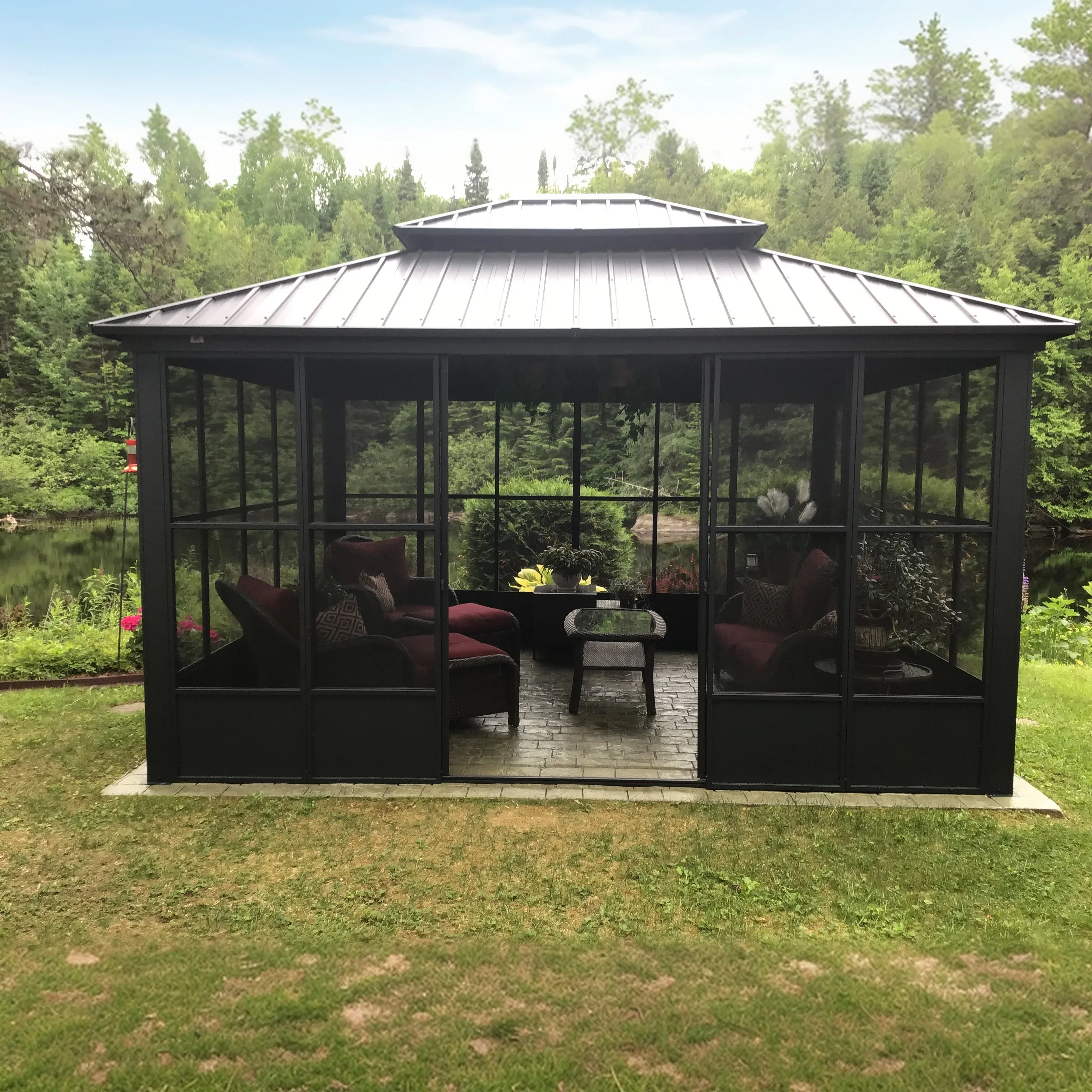 PURPLE LEAF Sunroom Hardtop Gazebo Solarium Grey Galvanized Steel Double Roof All-Weather Aluminum Outdoor Screen House - Image 58