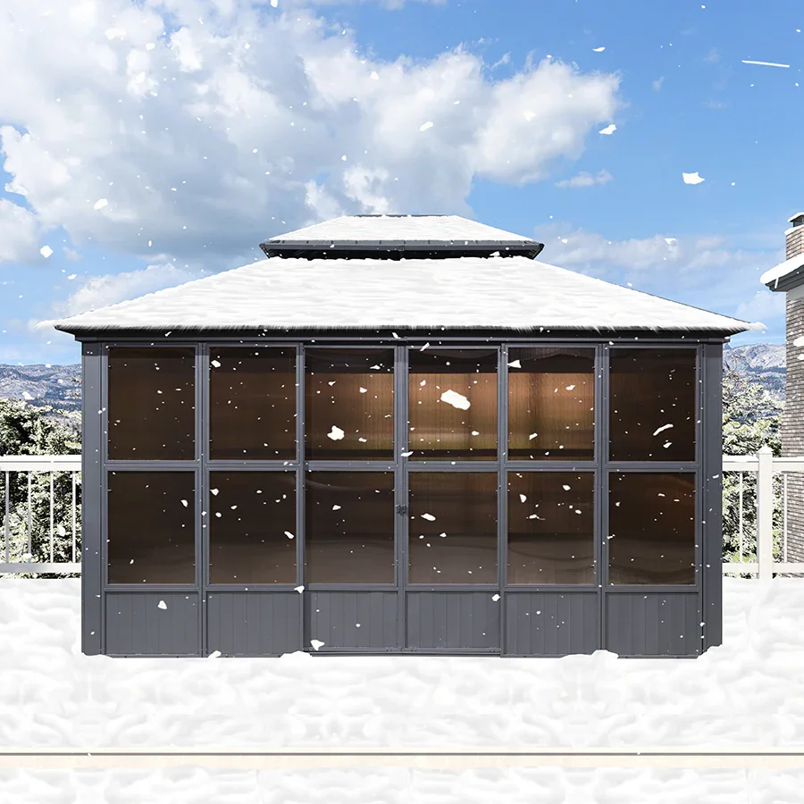 PURPLE LEAF Sunroom Hardtop Gazebo Solarium Grey Galvanized Steel Double Roof All-Weather Aluminum Outdoor Screen House - Image 59