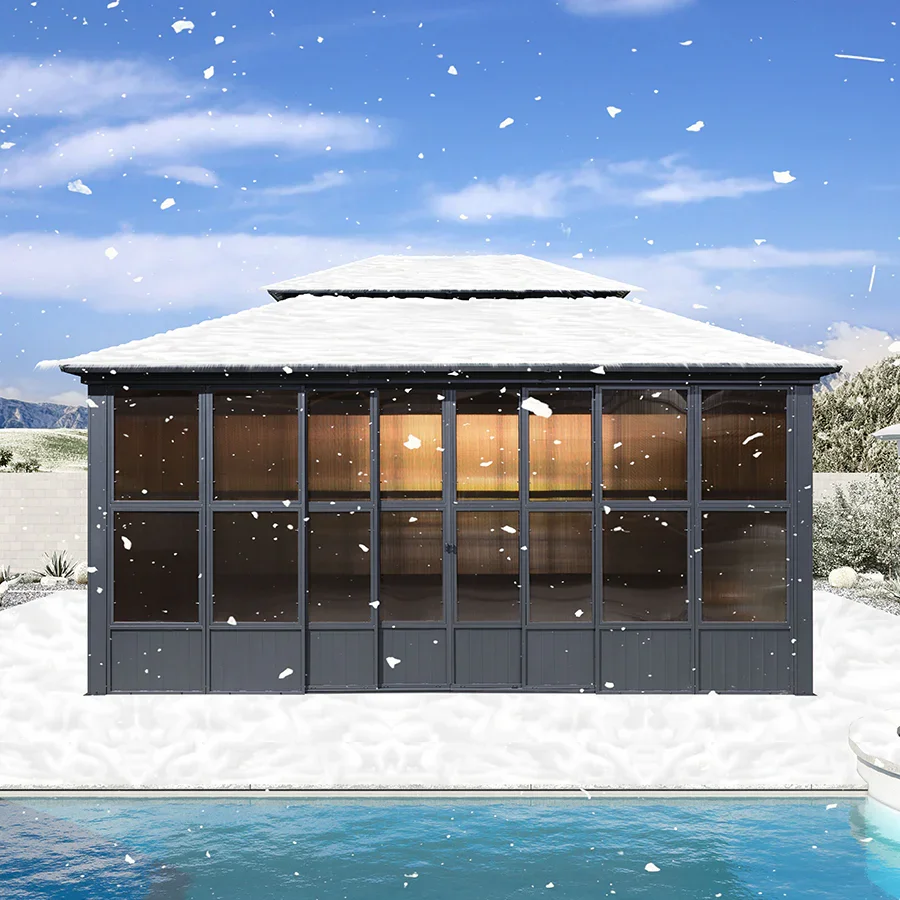 PURPLE LEAF Sunroom Hardtop Gazebo Solarium Grey Galvanized Steel Double Roof All-Weather Aluminum Outdoor Screen House - Image 61