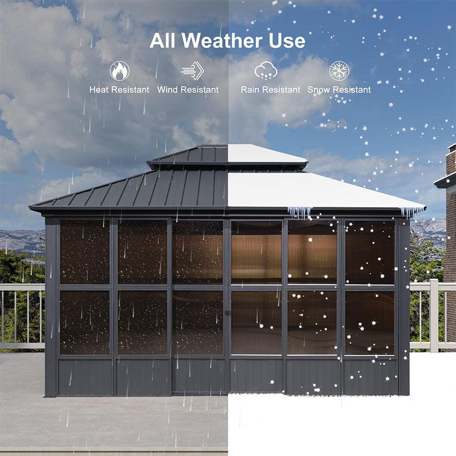 PURPLE LEAF Sunroom Hardtop Gazebo Solarium Grey Galvanized Steel Double Roof All-Weather Aluminum Outdoor Screen House - Image 9