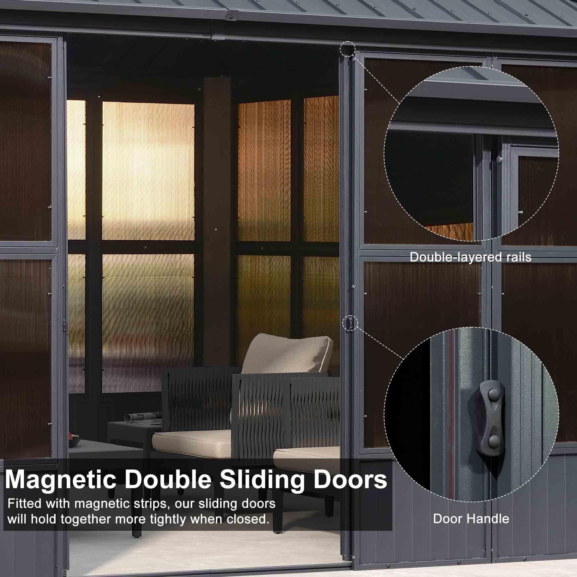 PURPLE LEAF Sunroom Hardtop Gazebo Solarium Grey Galvanized Steel Double Roof All-Weather Aluminum Outdoor Screen House with String Lights - Image 12