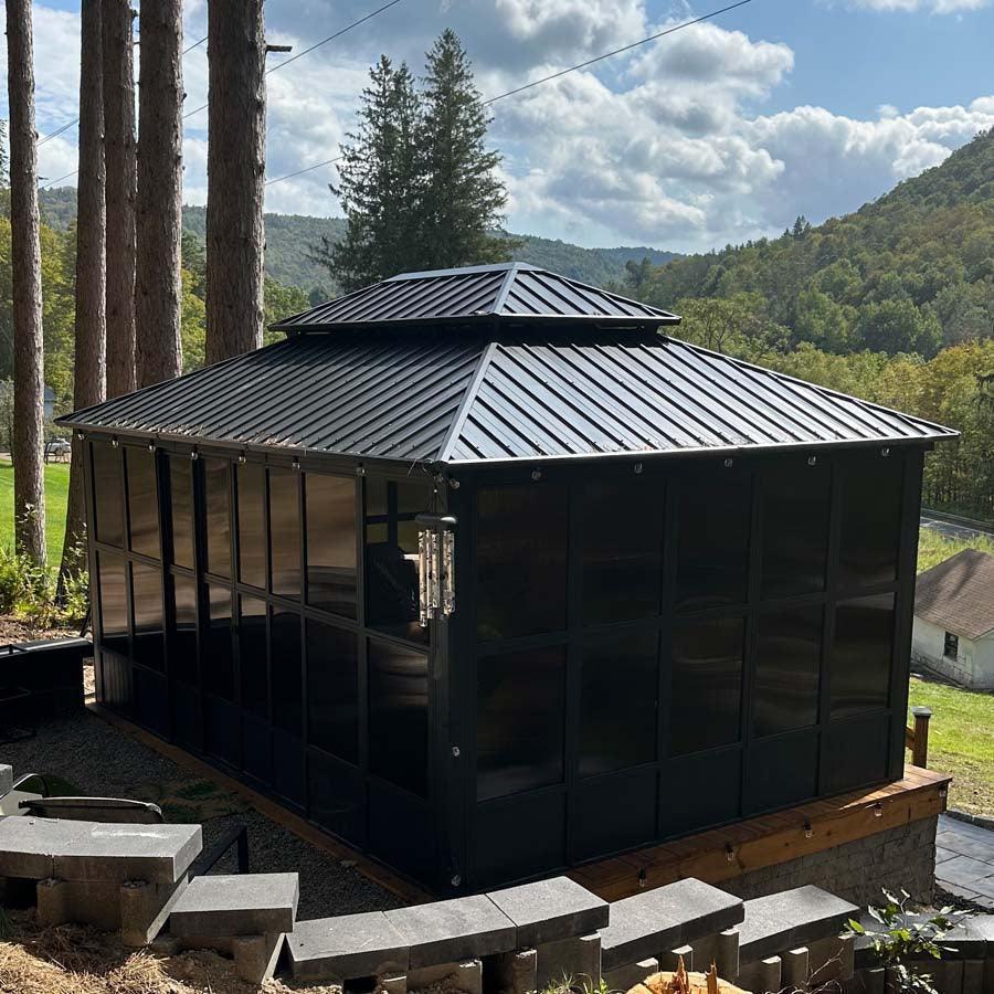 PURPLE LEAF Sunroom Hardtop Gazebo Solarium Grey Galvanized Steel Double Roof All-Weather Aluminum Outdoor Screen House with String Lights - Image 46