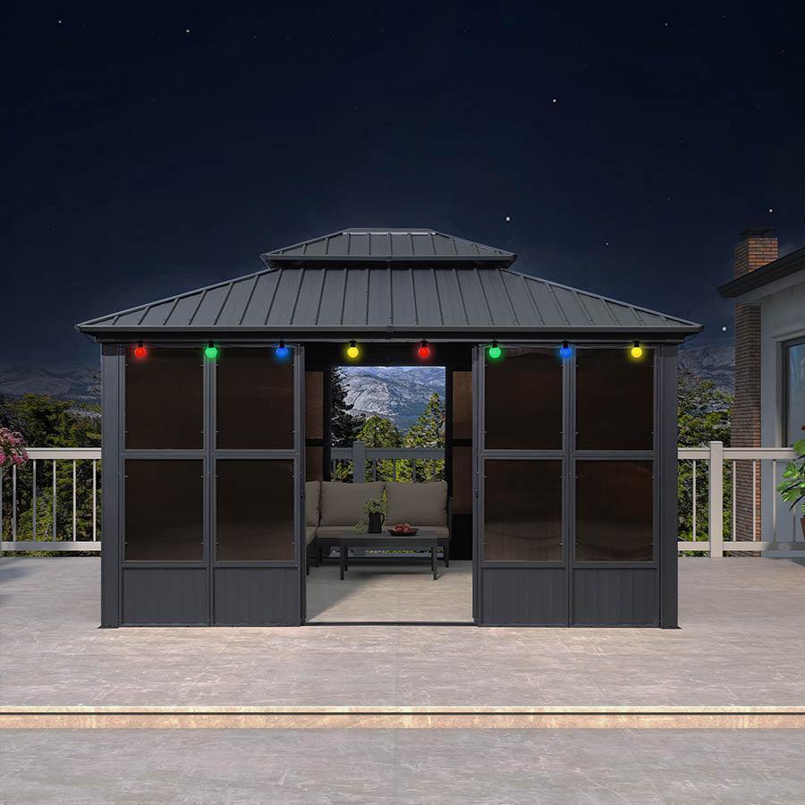 PURPLE LEAF Sunroom Hardtop Gazebo Solarium Grey Galvanized Steel Double Roof All-Weather Aluminum Outdoor Screen House with String Lights - Image 5