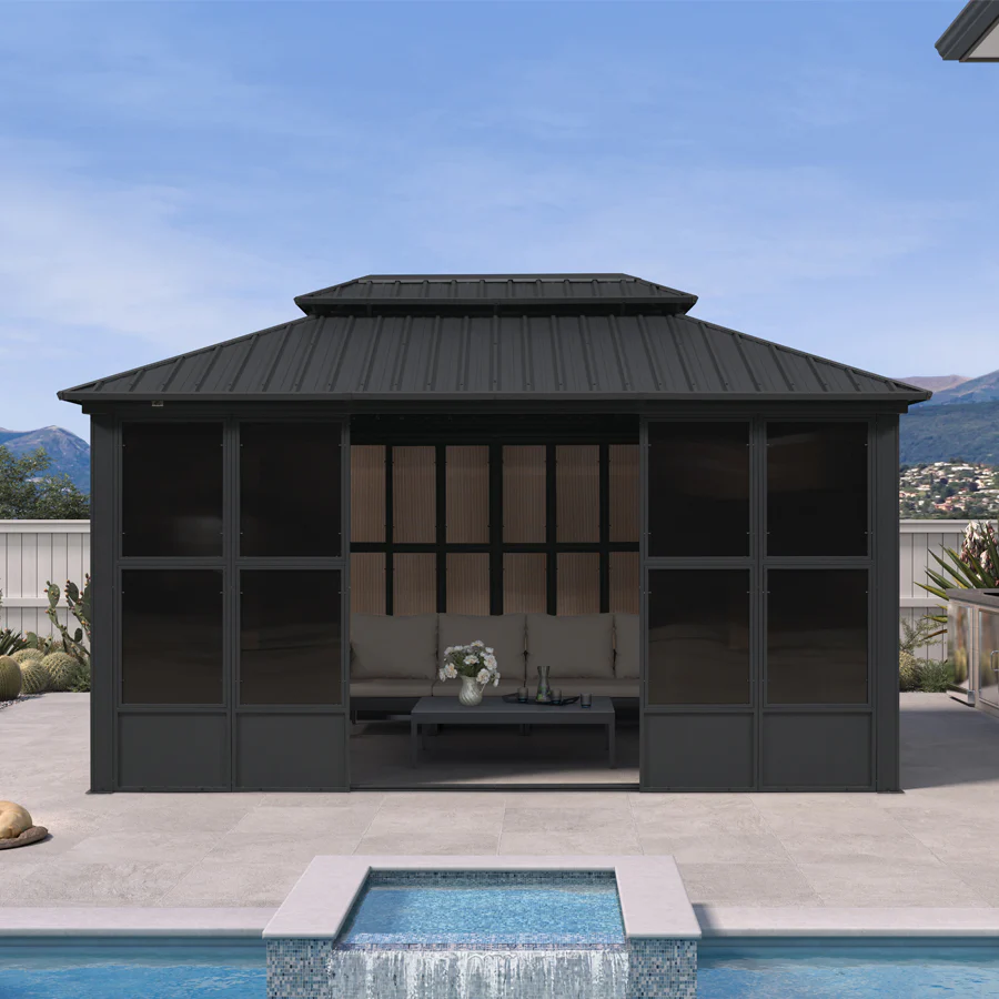 PURPLE LEAF Sunroom Hardtop Gazebo Solarium Grey Galvanized Steel Double Roof All-Weather Aluminum Outdoor Screen House - Image 68