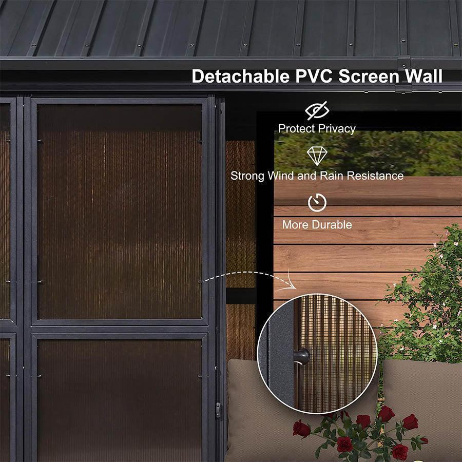 PURPLE LEAF Sunroom Hardtop Gazebo Solarium Wood Grain Galvanized Steel Double Roof All-Weather Aluminum Outdoor Screen House with String Lights - Image 10