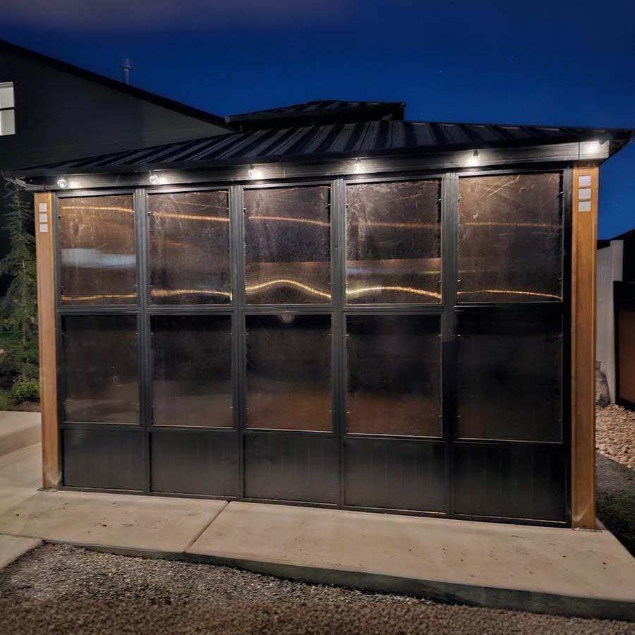 PURPLE LEAF Sunroom Hardtop Gazebo Solarium Wood Grain Galvanized Steel Double Roof All-Weather Aluminum Outdoor Screen House with String Lights - Image 54