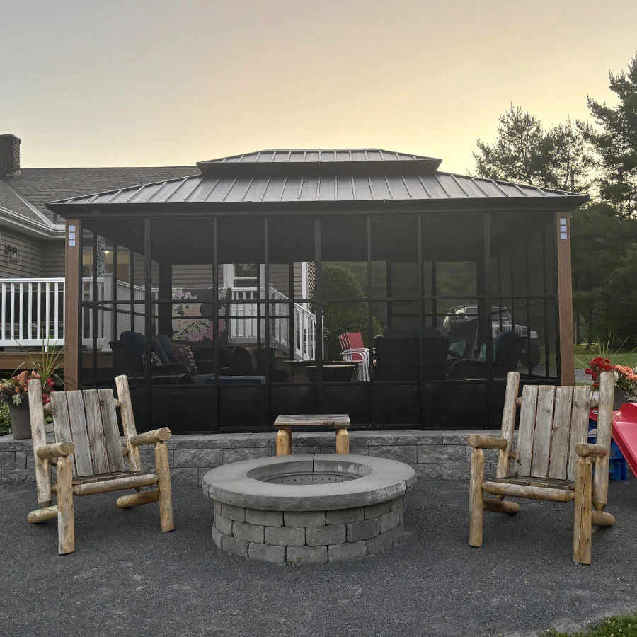 PURPLE LEAF Sunroom Hardtop Gazebo Solarium Wood Grain Galvanized Steel Double Roof All-Weather Aluminum Outdoor Screen House with String Lights - Image 76