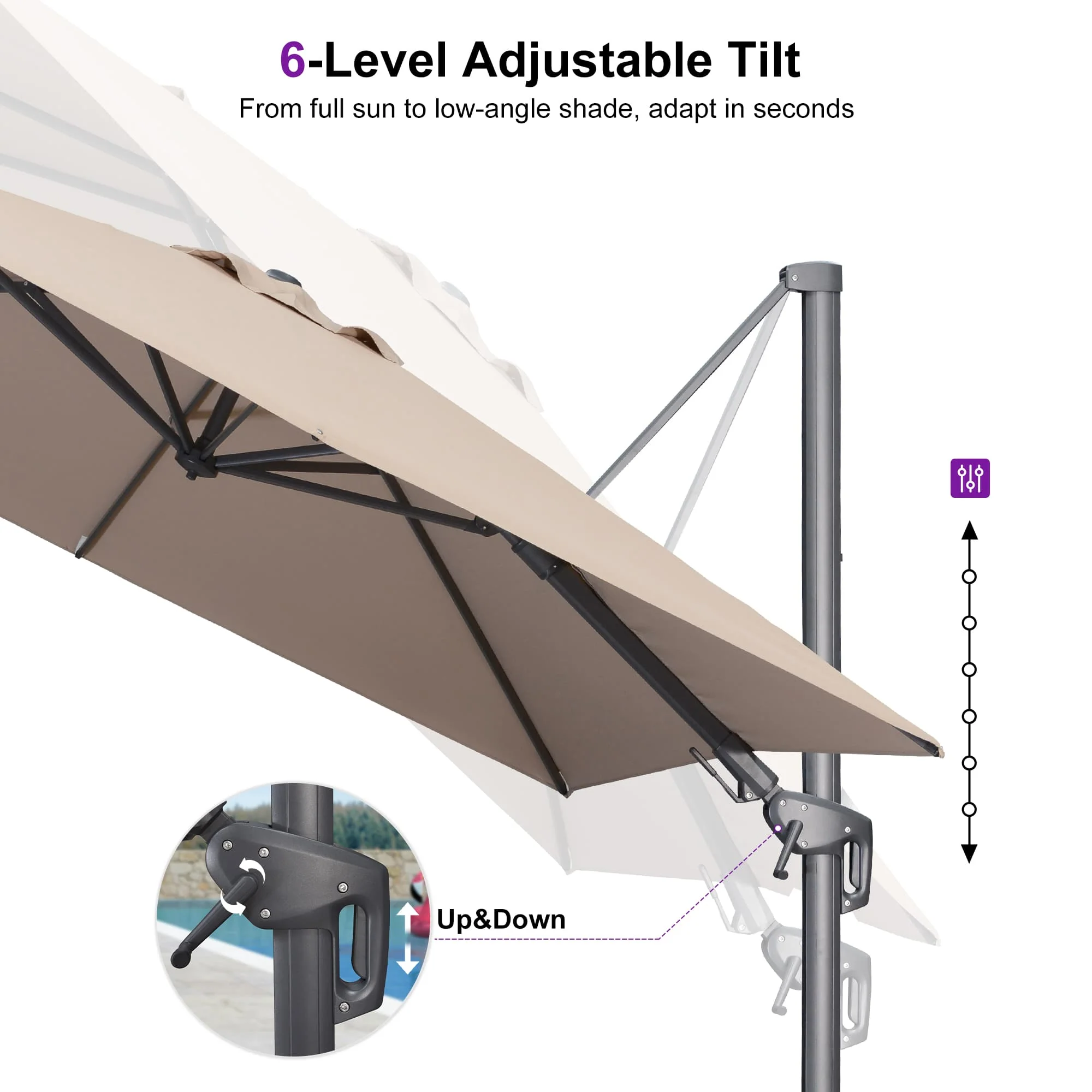 PURPLE LEAF UV Resistant Left-right Tilting Patio Umbrella Swivel Outdoor Umbrella - Image 118