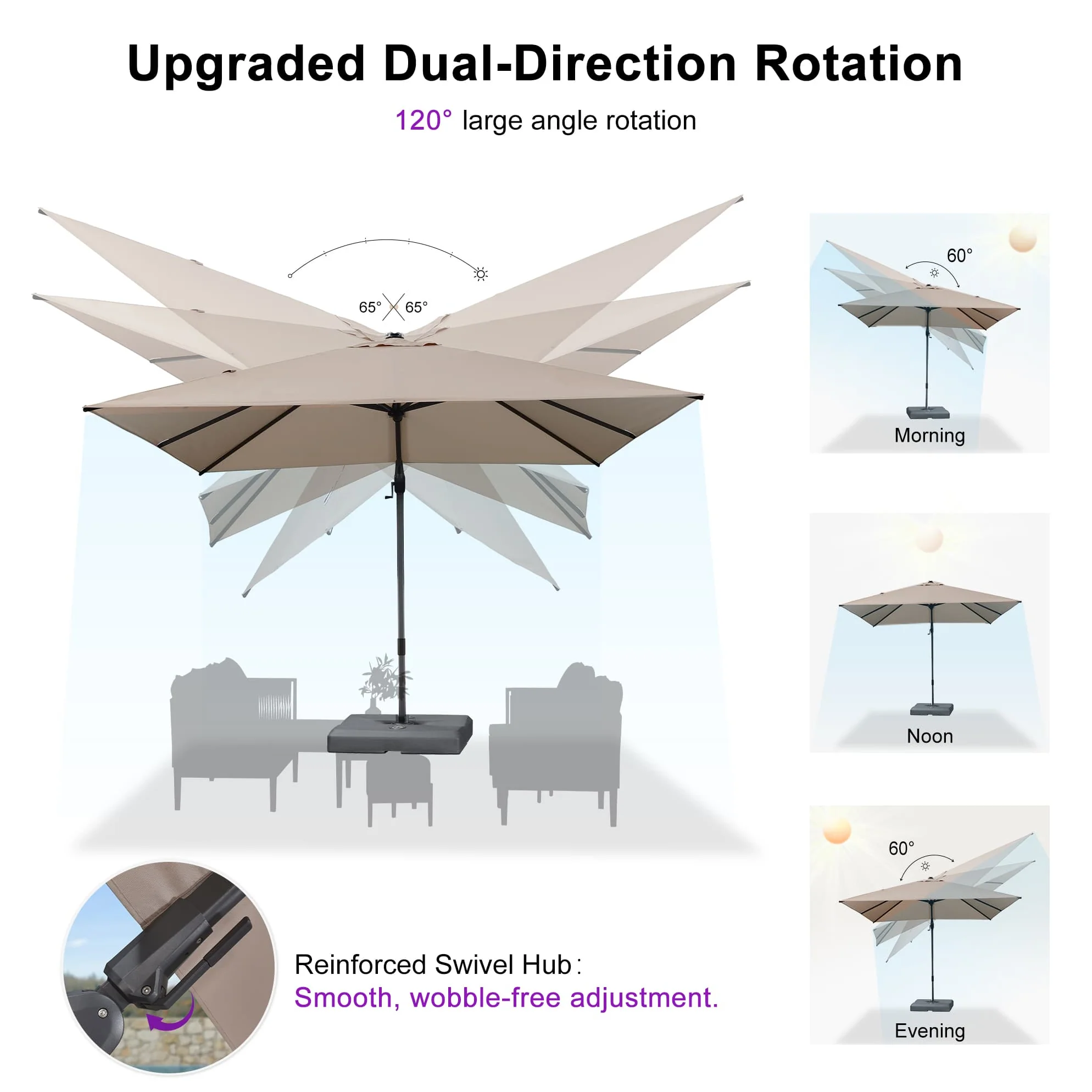 PURPLE LEAF UV Resistant Left-right Tilting Patio Umbrella Swivel Outdoor Umbrella - Image 132