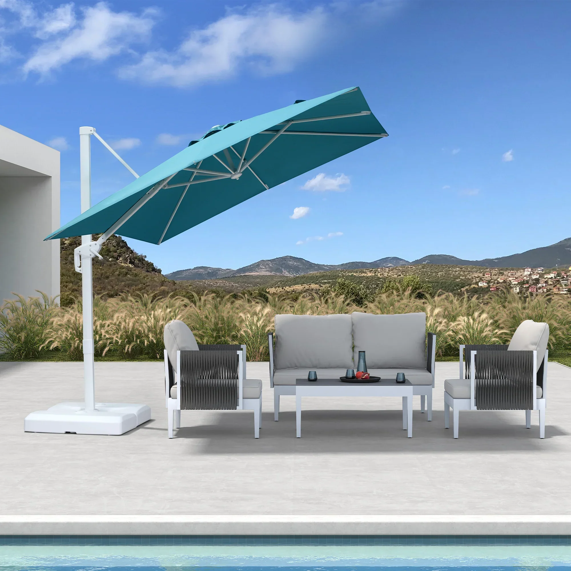 PURPLE LEAF Outdoor Patio Umbrella with Base, Best White Cantilever Umbrellas - Image 101