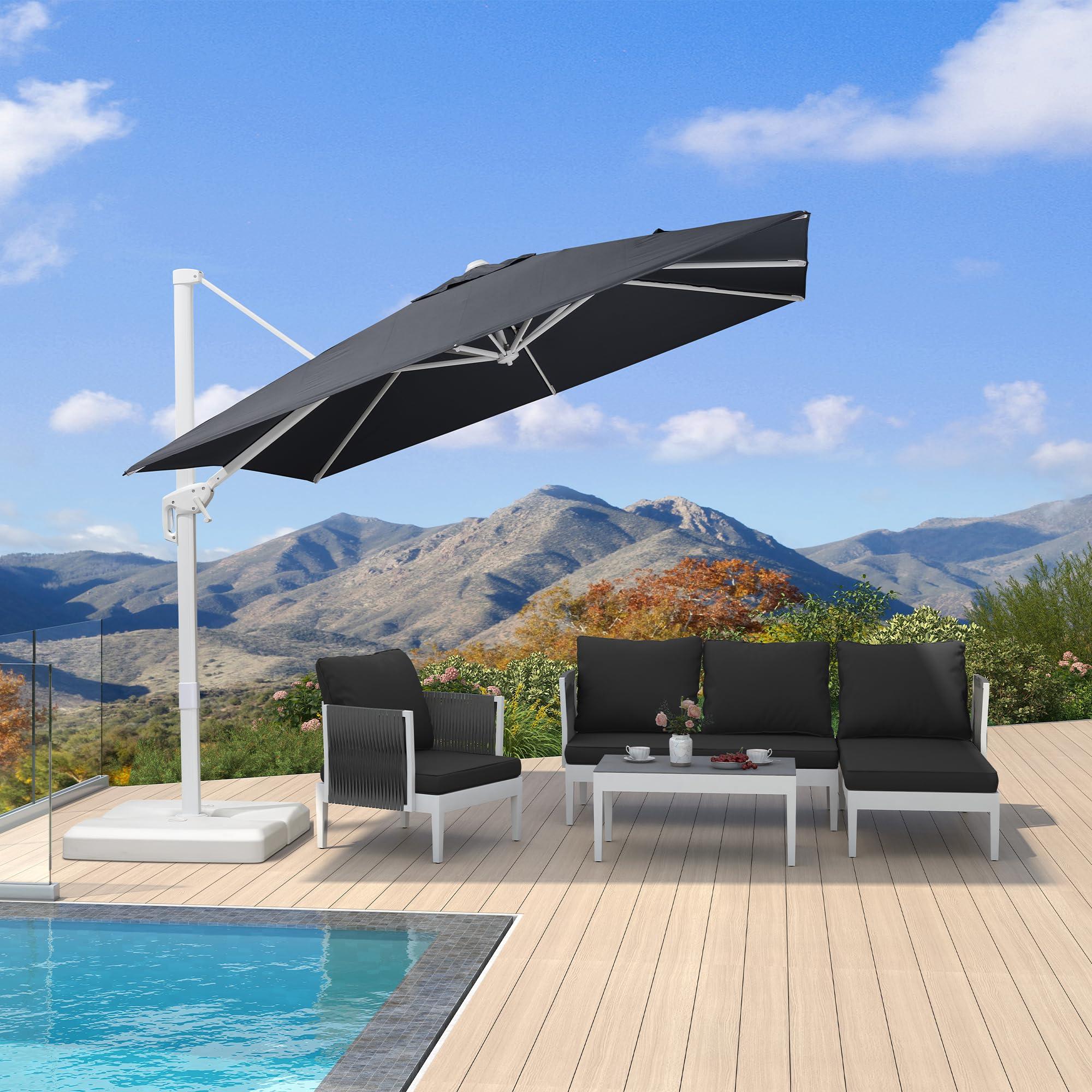 PURPLE LEAF Outdoor Patio Umbrella with Base, Best White Cantilever Umbrellas - Image 109