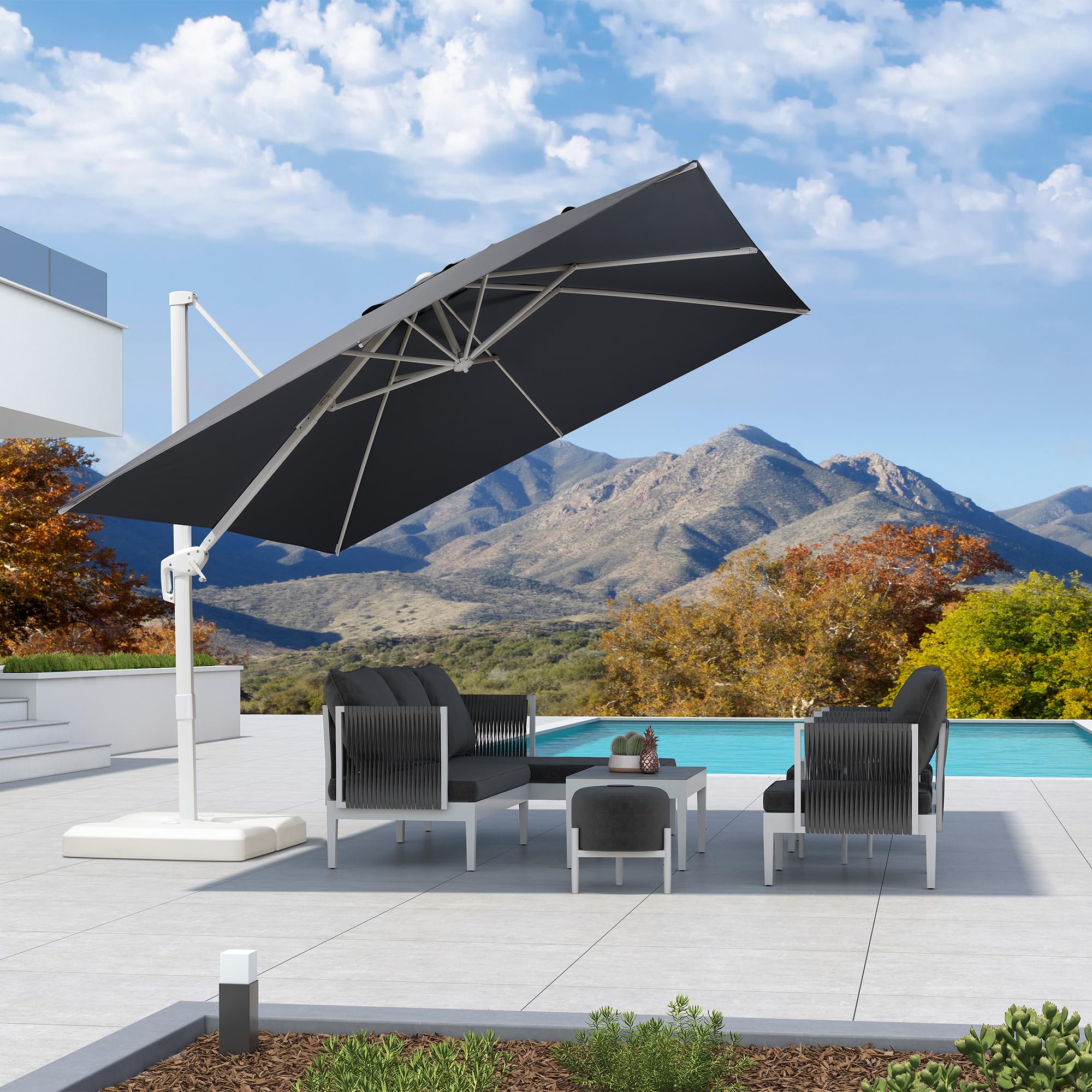 PURPLE LEAF Outdoor Patio Umbrella with Base, Best White Cantilever Umbrellas - Image 122
