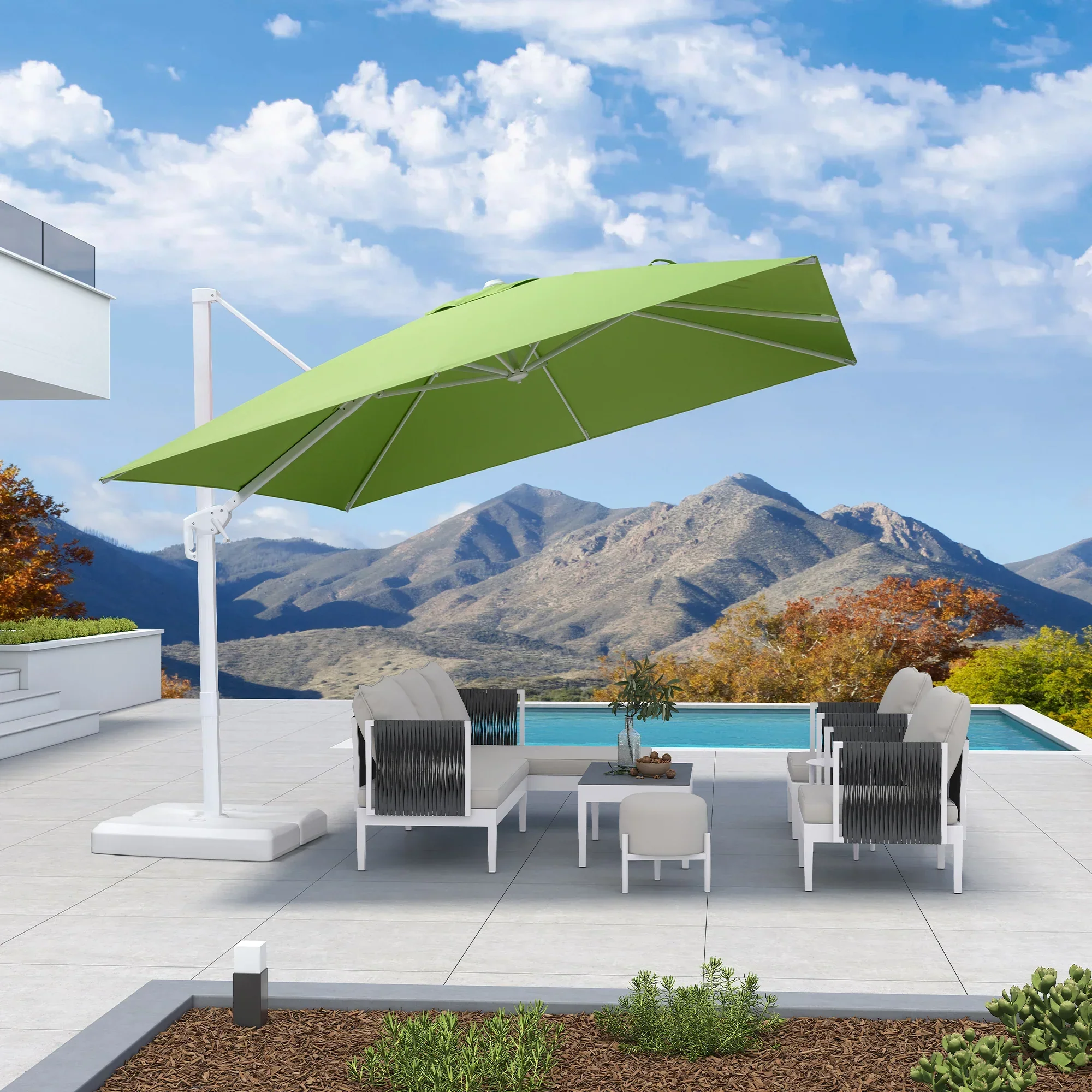 PURPLE LEAF Outdoor Patio Umbrella with Base, Best White Cantilever Umbrellas - Image 132