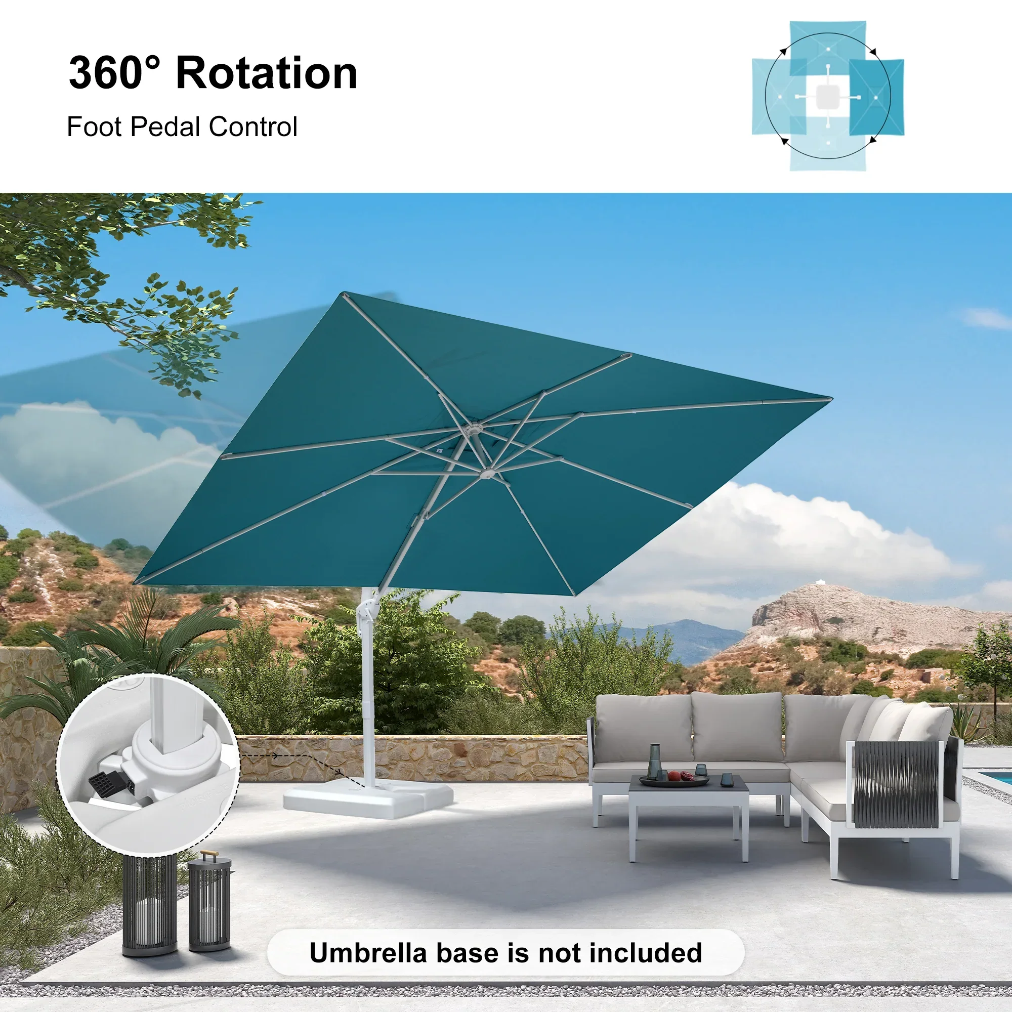 PURPLE LEAF Outdoor Patio Umbrella with Base, Best White Cantilever Umbrellas - Image 153