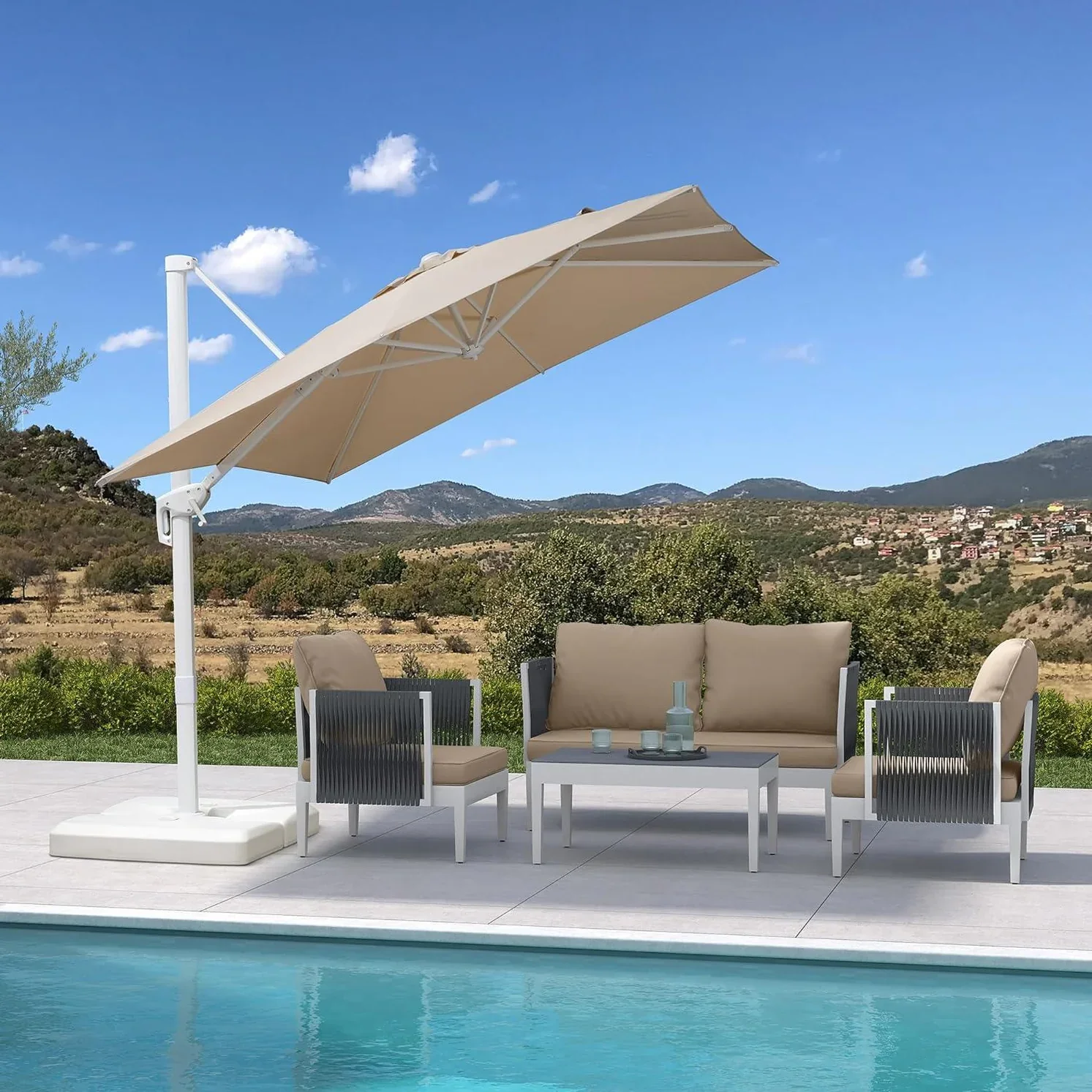 PURPLE LEAF Outdoor Patio Umbrella with Base, Best White Cantilever Umbrellas - Image 196