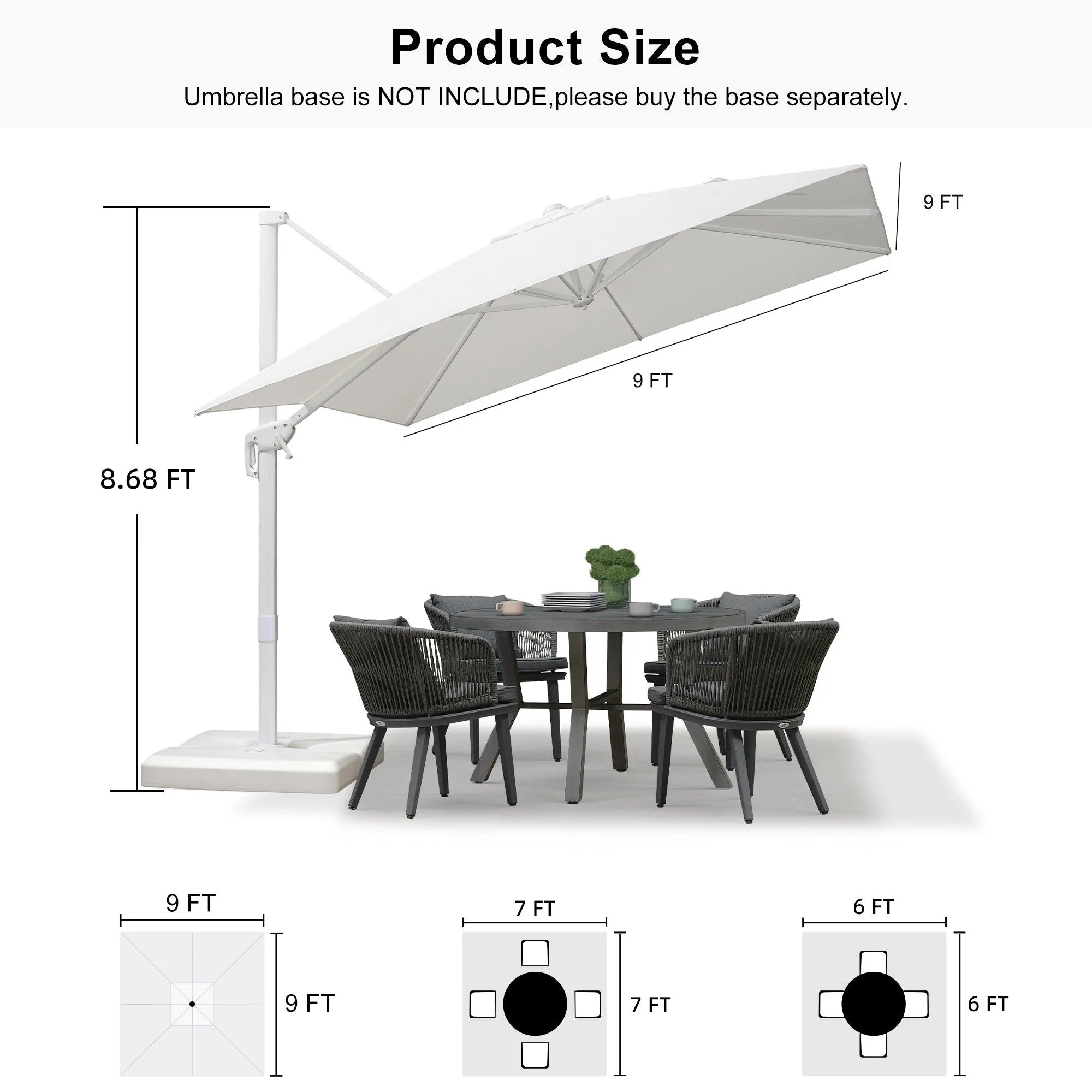 PURPLE LEAF Outdoor Patio Umbrella with Base, Best White Cantilever Umbrellas - Image 51
