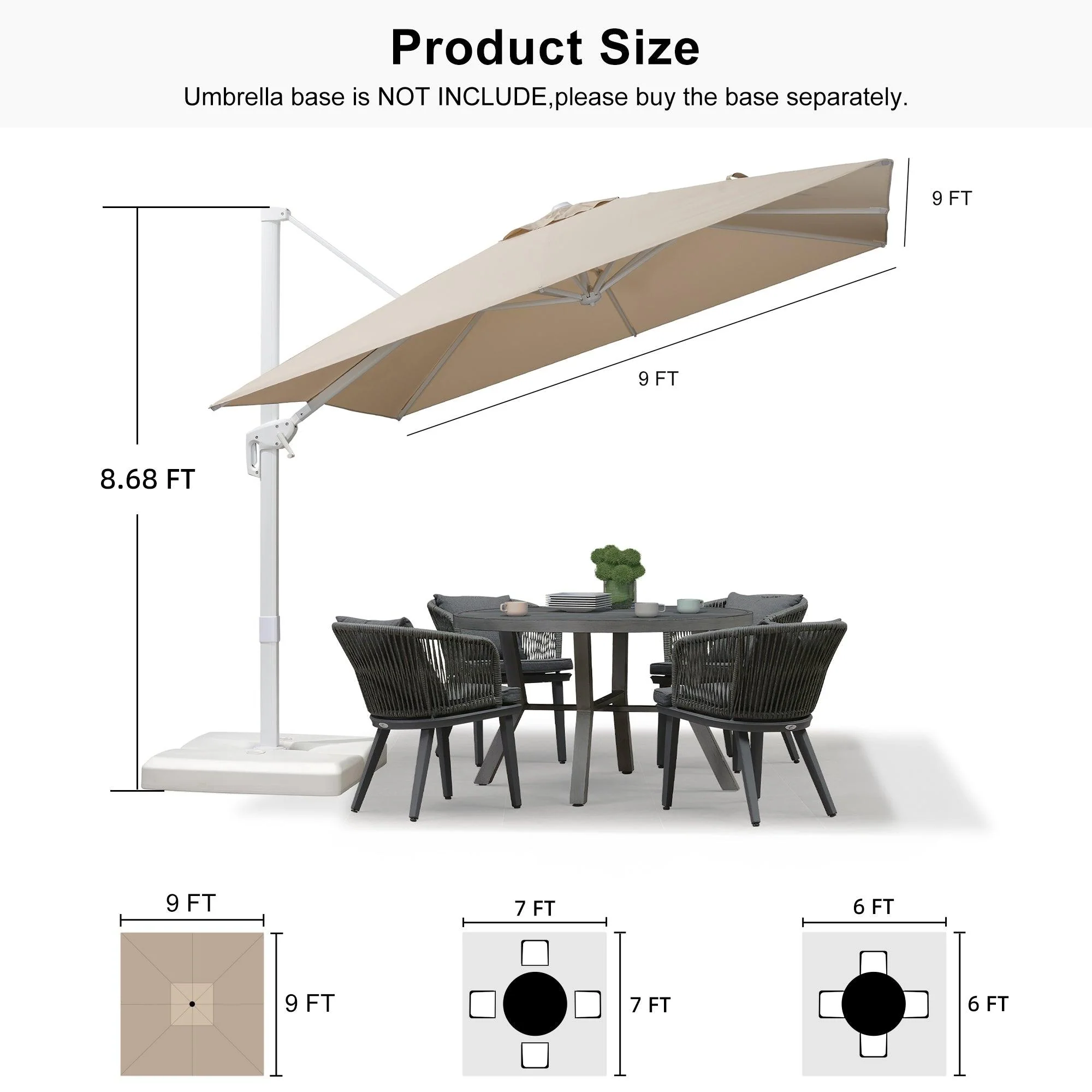 PURPLE LEAF Outdoor Patio Umbrella with Base, Best White Cantilever Umbrellas - Image 52
