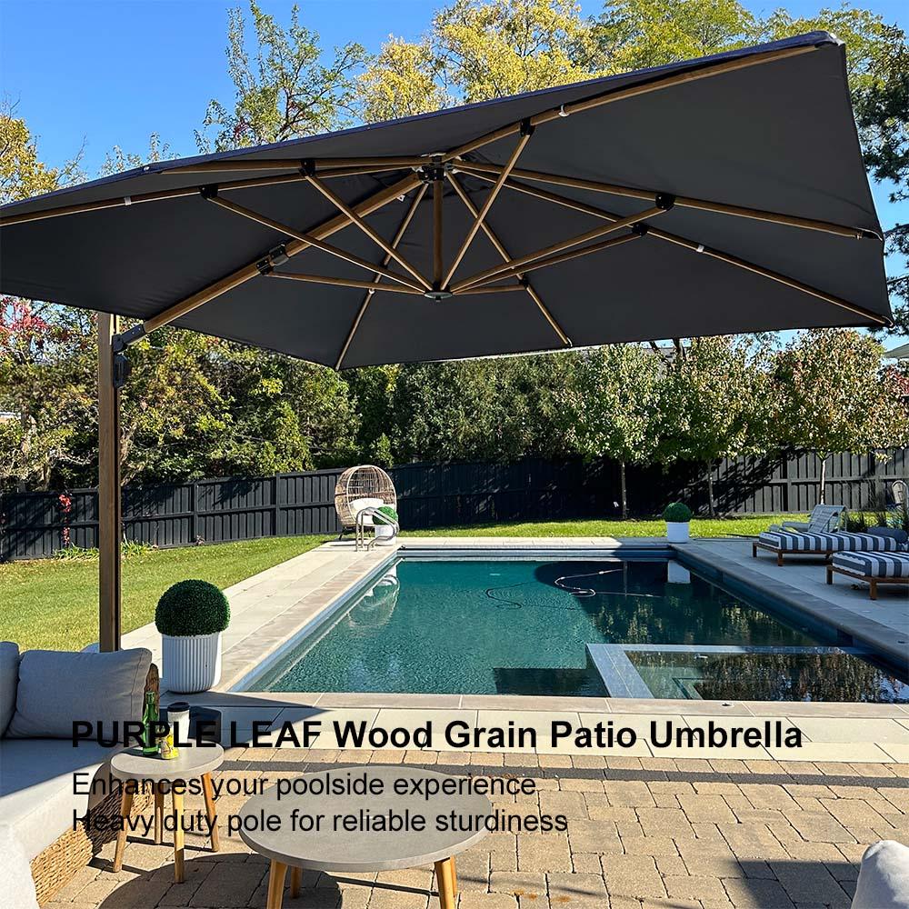 PURPLE LEAF Wood Grain Cantilever Patio Umbrella Aluminum Outdoor Umbrellas - Image 220