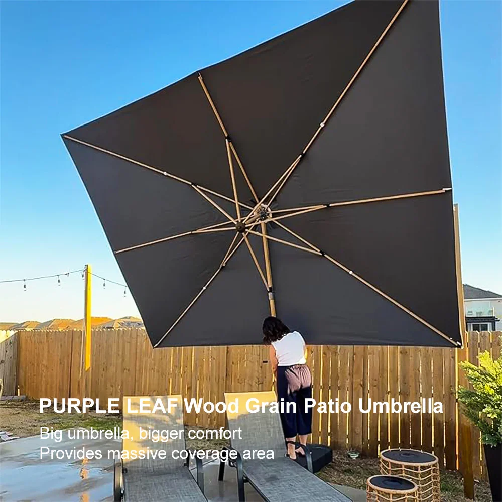 PURPLE LEAF Wood Grain Cantilever Patio Umbrella Aluminum Outdoor Umbrellas - Image 221