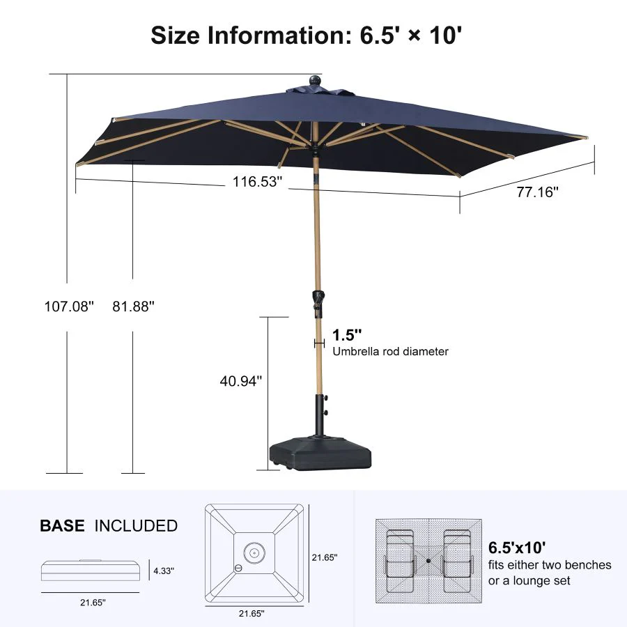 PURPLE LEAF Wood Pattern Tilting Patio Table Umbrella with Base, Outdoor Market Umbrella - Image 100