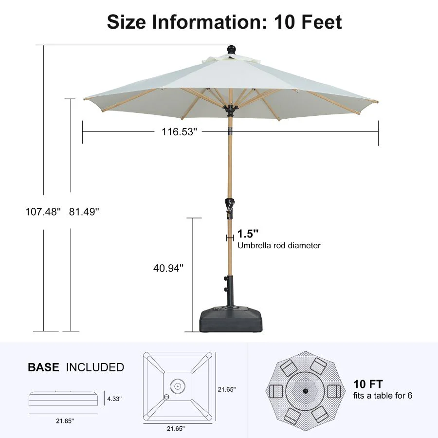 PURPLE LEAF Wood Pattern Tilting Patio Table Umbrella with Base, Outdoor Market Umbrella - Image 101