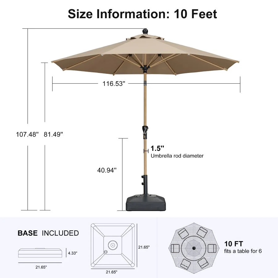 PURPLE LEAF Wood Pattern Tilting Patio Table Umbrella with Base, Outdoor Market Umbrella - Image 102