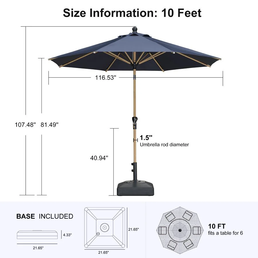 PURPLE LEAF Wood Pattern Tilting Patio Table Umbrella with Base, Outdoor Market Umbrella - Image 103