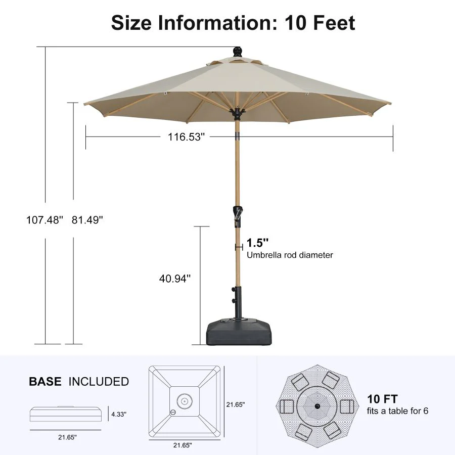 PURPLE LEAF Wood Pattern Tilting Patio Table Umbrella with Base, Outdoor Market Umbrella - Image 104