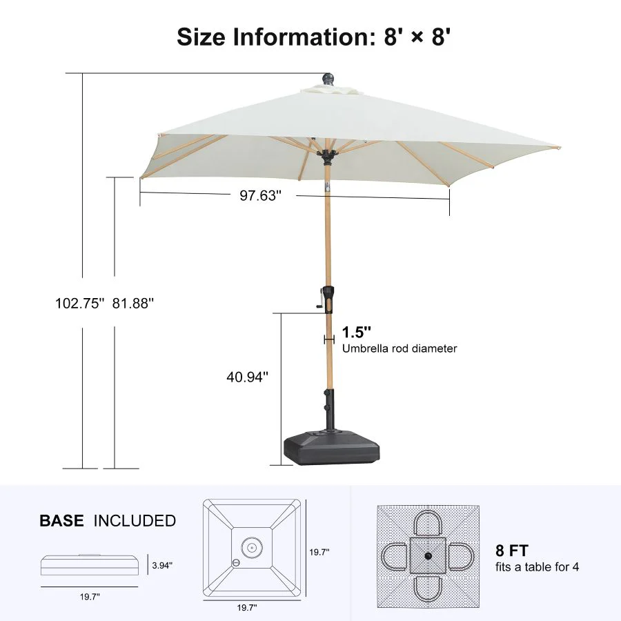 PURPLE LEAF Wood Pattern Tilting Patio Table Umbrella with Base, Outdoor Market Umbrella - Image 105